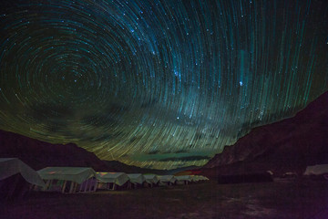  Stars trailing above indian himalaya near sarchu, india