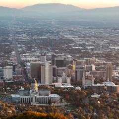 Square Aerial panoramic view of Salt Lake City Utah USA