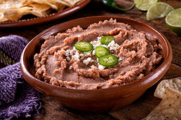 Refried Beans with Queso Fresco and Jalapeno