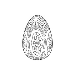 Hand drawn Easter egg with abstract lines, circles , doodle ornament, decorative elements in vector for coloring book. Best for decoration, logo, symbol, print, scrapbooking, greeting card, invitation