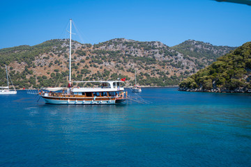 Aquarium Island, stunning turquoise crystal clear waters of Gocek Islands, Fethiye Gulf, Turkey.