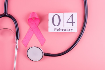 Breast Cancer Awareness, Pink Ribbon with Stethoscope for supporting people living and illness. Woman Healthcare and World cancer day concept
