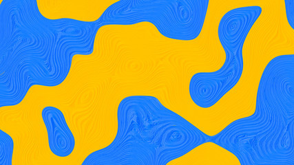 Abstract three-dimensional composition of bright colored blue and yellow spots, khaki spotted, 3D rendering