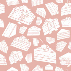 Sweet dessert background - Vector seamless pattern solid silhouettes of cake, pastry, chocolate and cupcake, for graphic design