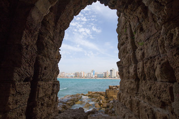 View of Sidon and the sea from Sidon Sea Castle. Lebanon - June, 2019