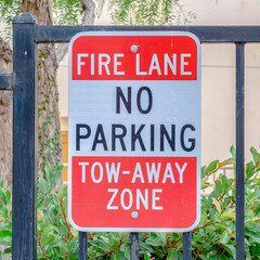 Square No Parking Sign on a Fire lane
