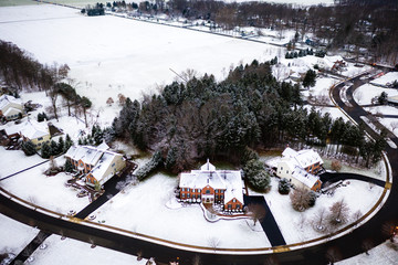 Aerial of Snow Sunrise in Plainsboro New Jersey