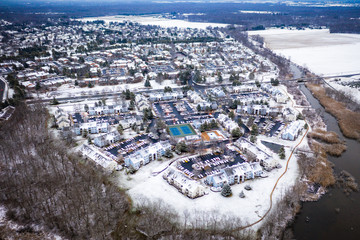 Aerial of Snow Sunrise in Plainsboro New Jersey
