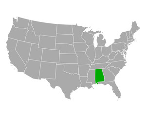 Fototapeta na wymiar Karte von Alabama in USA