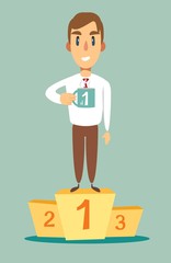 number one businessman on top of the podium. Vector flat design illustration.