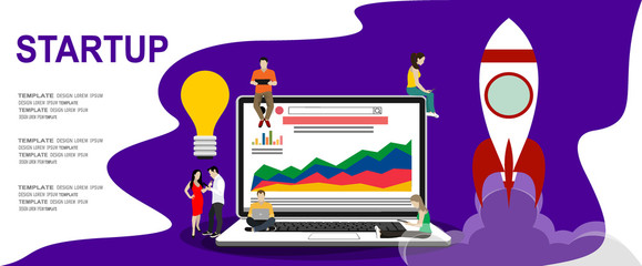 Startup, programmer, business project, idea, project management. Flat design 