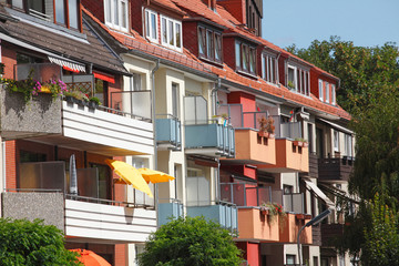 Naklejka premium Häuserzeile, Reihenhäuser, Wohngebäude, Findorff, Bremen, deutschland