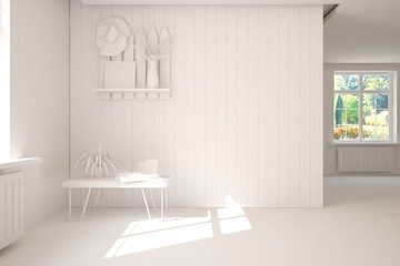 Empty room in white color. Scandinavian interior design. 3D illustration