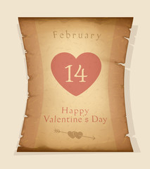 Happy Valentine's Day. 14 February. Holiday Greetings. Valentine's Day Congratulations Text on Papyrus. Vector