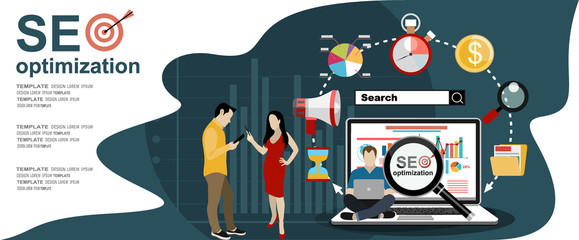 Flat illustration web analytics design , SEO optimization.