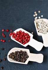Pepper Peas Different Types -Black, White, Red. copy space. space for text 