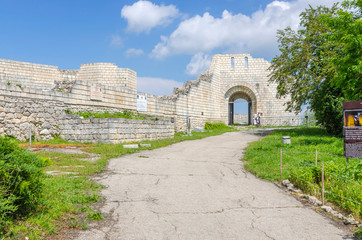 Partially reconstructed walls and main gate of the Shumen fortress, Bulgaria