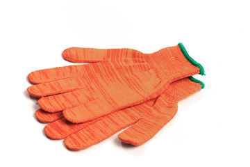 Orange work gloves isolated on white background - Image
