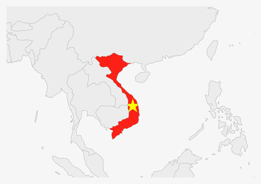 Vietnam map highlighted in Vietnam flag colors