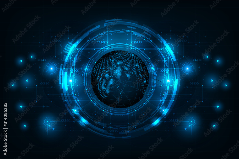 Poster abstract futuristic circuit connection to the world.vector and illustration