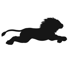 black silhouette of a running or jumping powerful lion