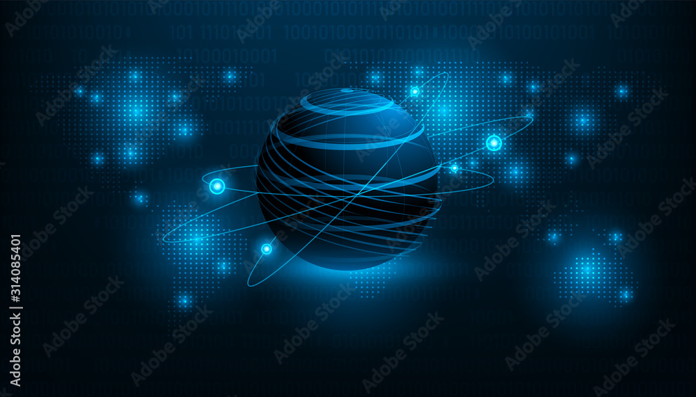 Poster abstract futuristic world global with orbit,map on background.vector and illustration