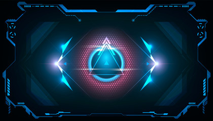 Abstract futuristic triangle HUD with shining blue and pink light.vector and illustration