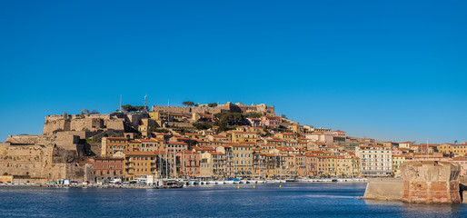 A view of Portoferraio, Elba Island, Tuscan Archipelago, Italy. Beautiful sunny day with clear sky