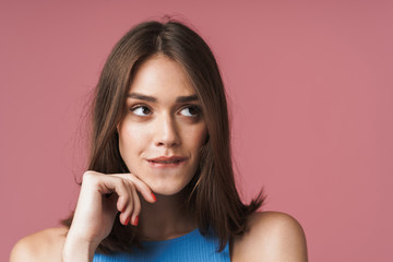 Close up of an attractive young short brown haired woman