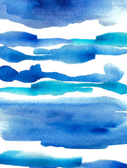 Watercolor hand painted background in blue colors. For web, cards design. Classic blue, navy blue, indigo 
