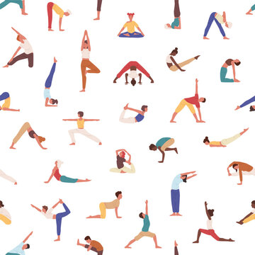 People practicing yoga vector seamless pattern