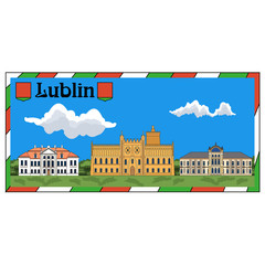 Vector panorama urban Lublin city - obrazy, fototapety, plakaty