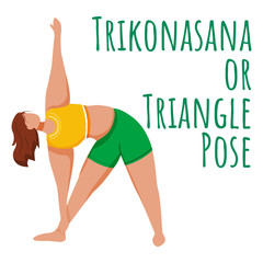 Trikonasana social media post mockup. Triangle pose. Caucausian woman doing yoga. Web banner design template. Social media booster, content layout. Poster, printable card with flat illustrations