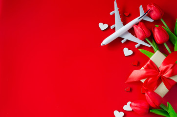 Travel planning on Valentines Day or Mothers Day. Travel concept, mockup.