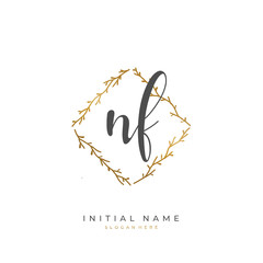 Handwritten initial letter N F NF for identity and logo. Vector logo template with handwriting and signature style.