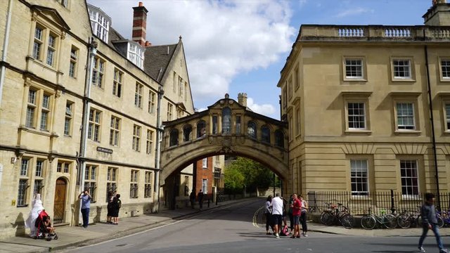 Oxford England, circa : timelapse Oxford City with Bridge of Sighs in UK