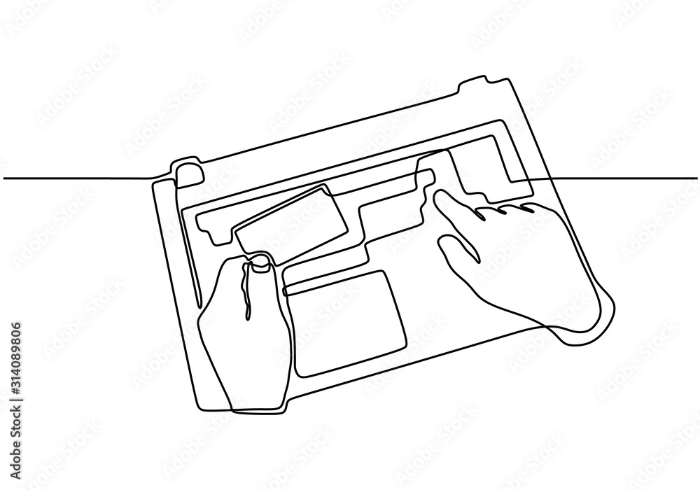 Poster printer one line drawing. vector electronic object isolated on white background. device for printing