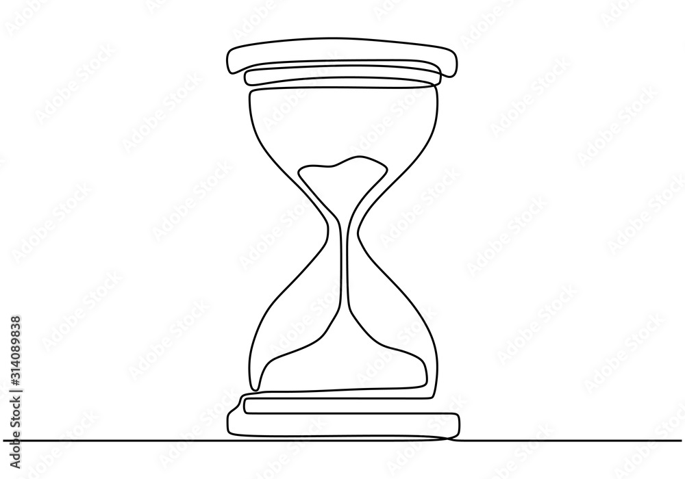 Poster one continuous line drawing of hourglass minimalism vector illustration. time count concept isolated