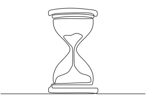 One continuous line drawing of hourglass minimalism vector illustration. Time count concept isolated on white background.