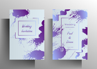 Design wedding invitation template set. Spots of paint are drawn by hand. Vector 10 EPS.