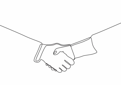 Continuous line hand shake vector. Minimalism art single hand drawn business metaphor of meeting, agreement, and partnership.