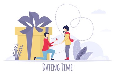 Dating young couple happy in love taking proposal of marriage.