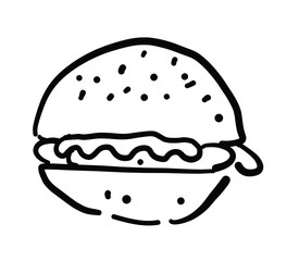 Hand drawn vector sketch illustration of hamburger, fast food.