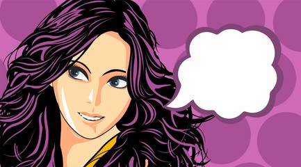 illustration of cute girl looking away 