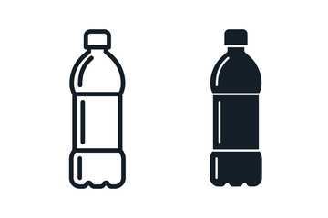 Plastic bottle black icon set. Vector flat style sign illustration