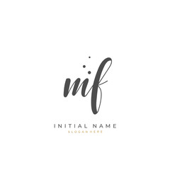 Obraz premium Handwritten initial letter M F MF for identity and logo. Vector logo template with handwriting and signature style.