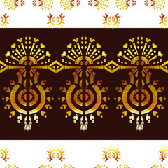 Nice native gold ornament pattern hand-drawn ikat geometric background - Ethnic folk pattern. Tribal embroidery background. Vector