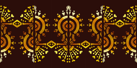 Nice native gold ornament pattern hand-drawn ikat geometric background - Ethnic folk pattern. Tribal embroidery background. Vector