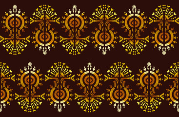 Nice native gold ornament pattern hand-drawn ikat geometric background - Ethnic folk pattern. Tribal embroidery background. Vector