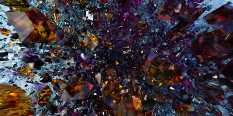 Falling precious crystals, flying apart from the impact with the surface.